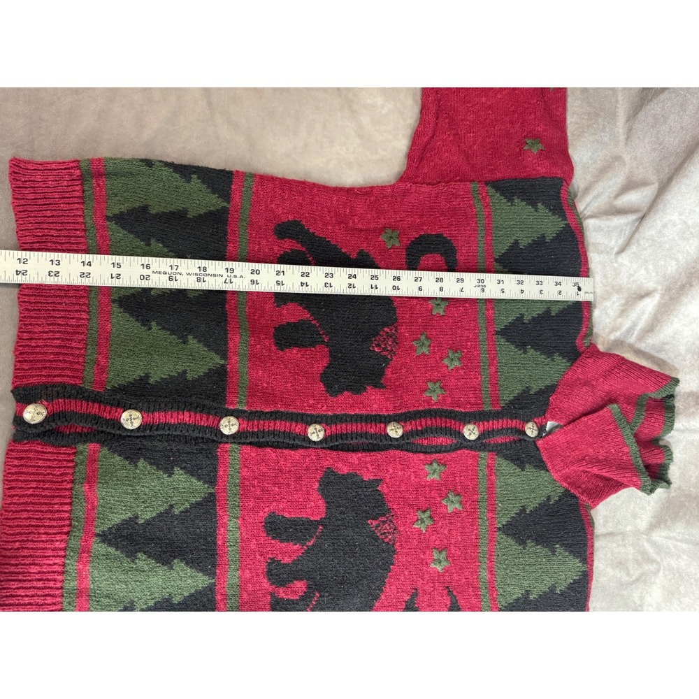 Christopher & Banks Vintage Black Bear Pine Tree Cardigan Sweater Burgundy L - Picture 6 of 6